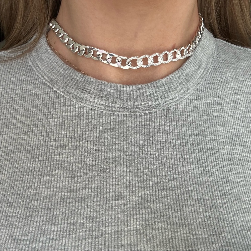 Silver and diamond chain choker necklace